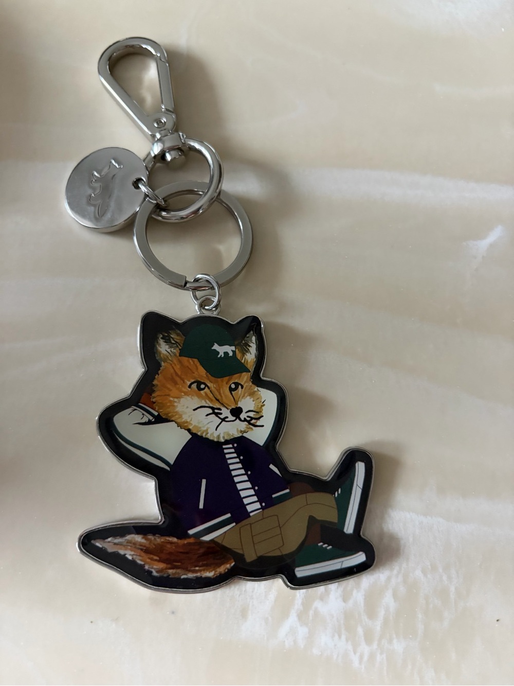 MAISON KITSUNÉ Fox Keychain in Green, Purple, Tan, White